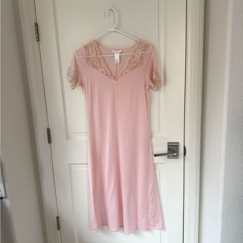 Hanro Moments Pink Lace Long Nightgown Size Small